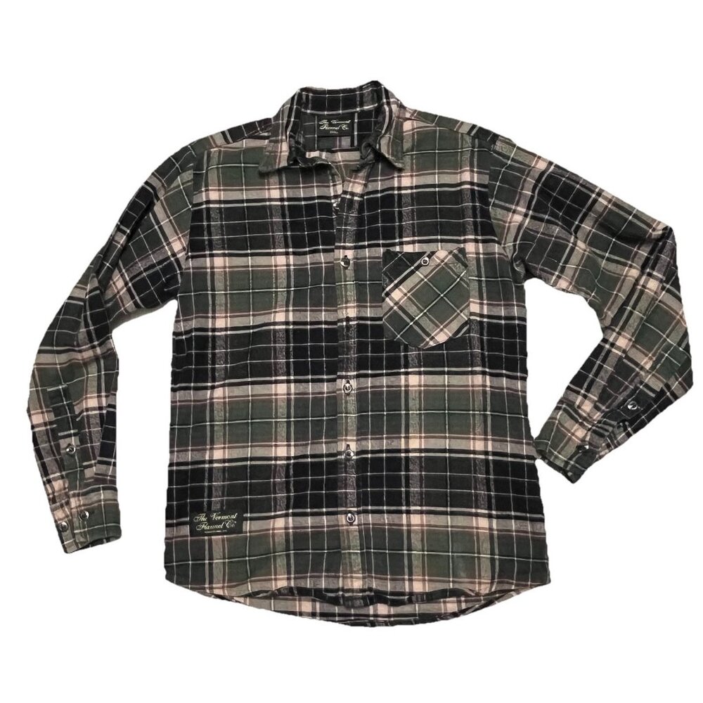 The Vermont Flannel Company Flannel Button Down Mens Small Plaid Black Green